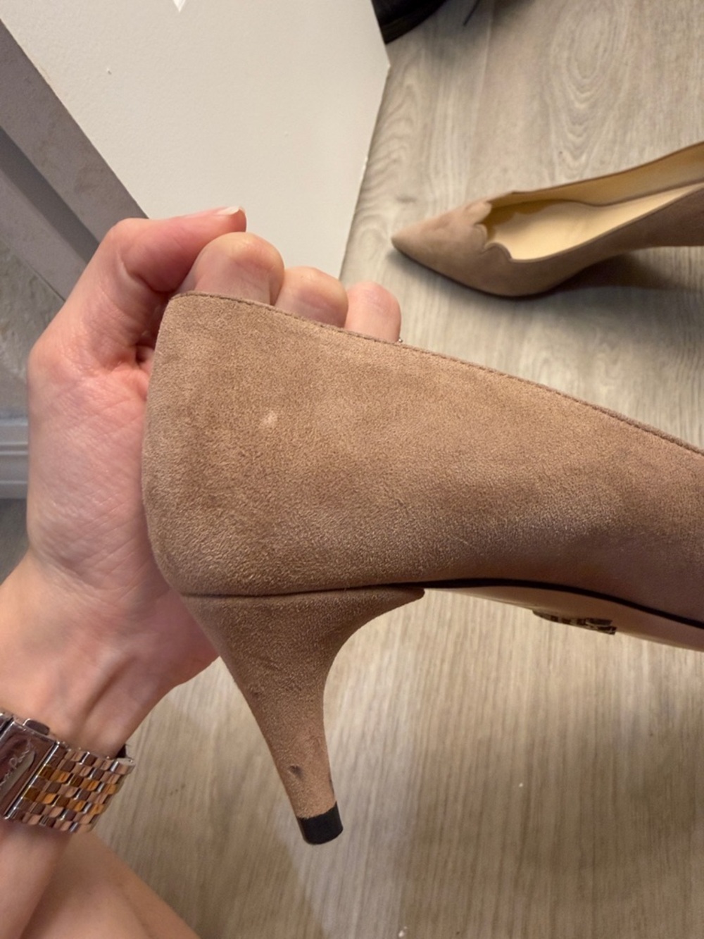 Prada Taupe Scalloped Suede Pointed Toe Pumps 37.5 - Picture 4 of 5